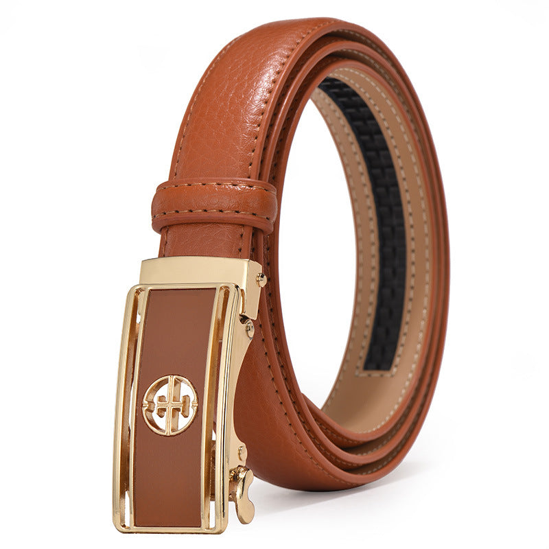 Women's Leather Automatic Buckle Decorative Thin Belt