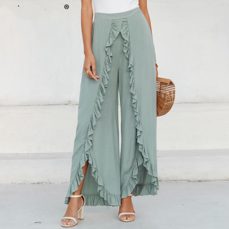 Ruffled wide-leg pants