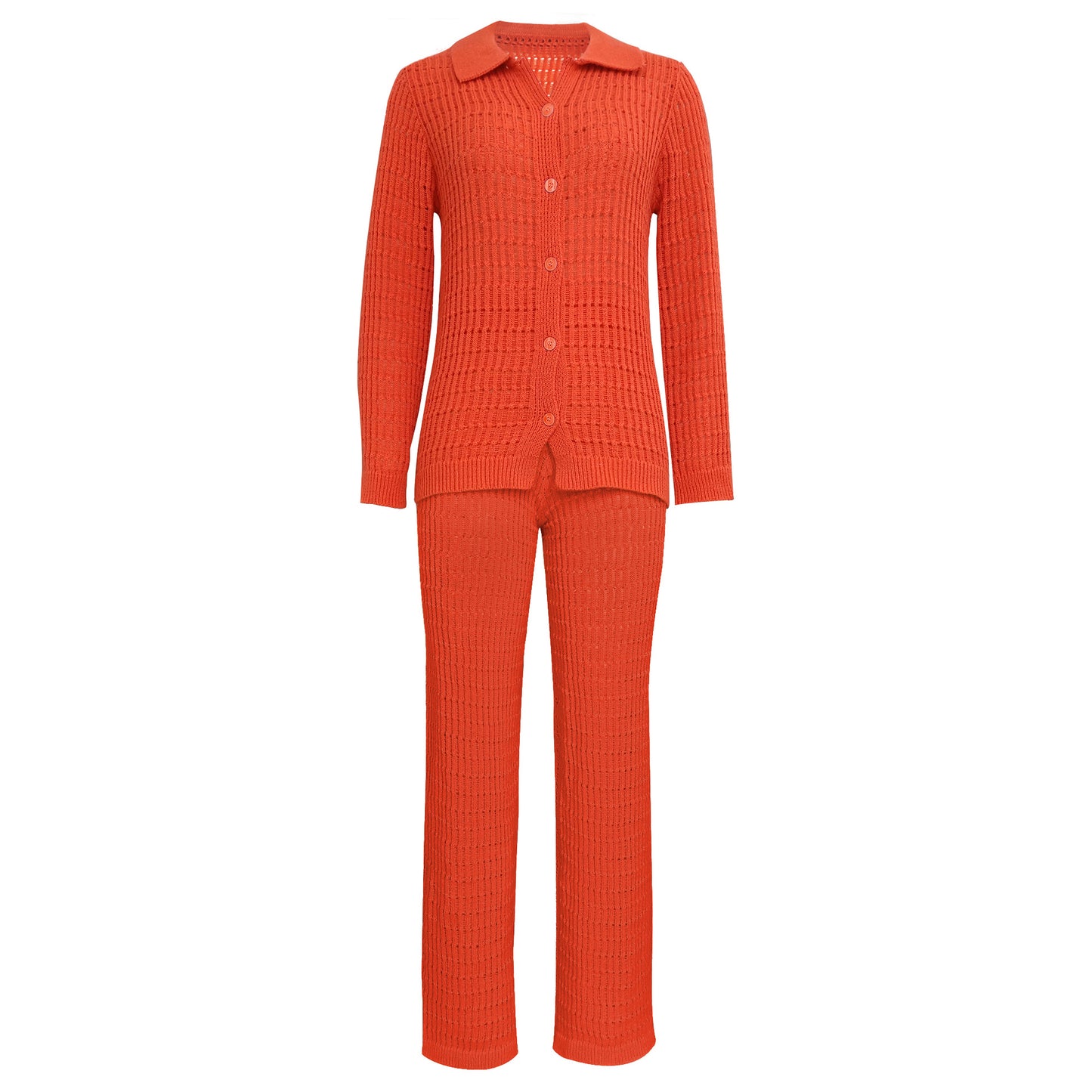 Knit Shirt Straight Leg Pants Suit