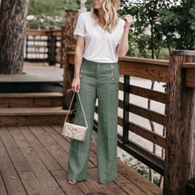 Button wide leg pants