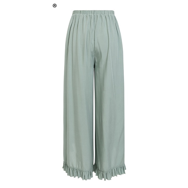 Ruffled wide-leg pants