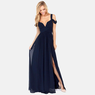 Floor Length Greek Style Chiffon Pleated Dress