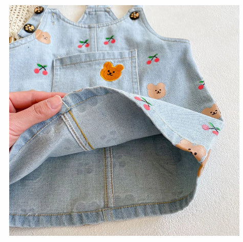 Girls Denim Suspender Skirt