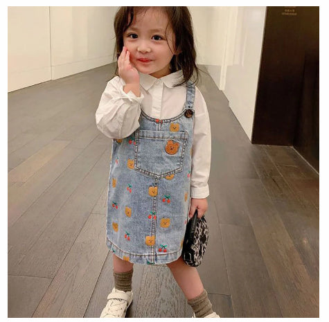 Girls Denim Suspender Skirt