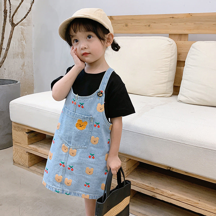 Girls Denim Suspender Skirt