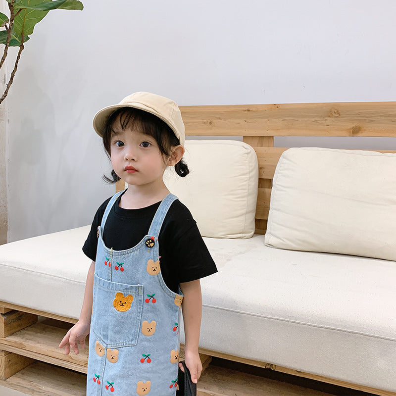 Girls Denim Suspender Skirt