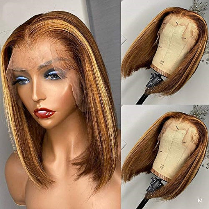 Women's Medium Dyed Brown Gold Short Straight Wig