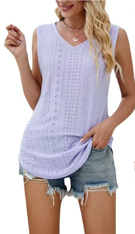 V-neck Vest Hole Hollow-out Sleeveless Top