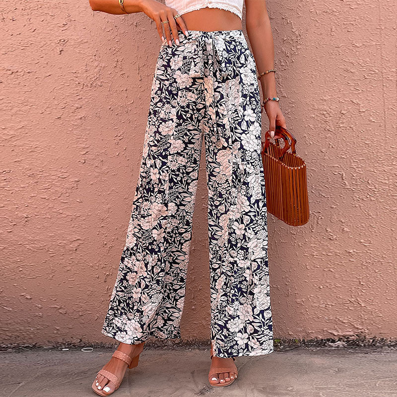 Printed High-waisted Bootcut Pants