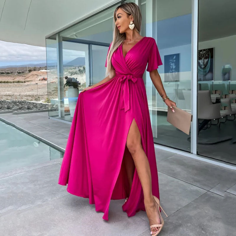 Casual Deep V Slit Dress