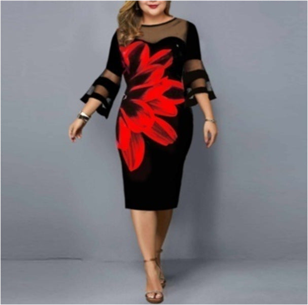 Printed Gauze Stitching Dress