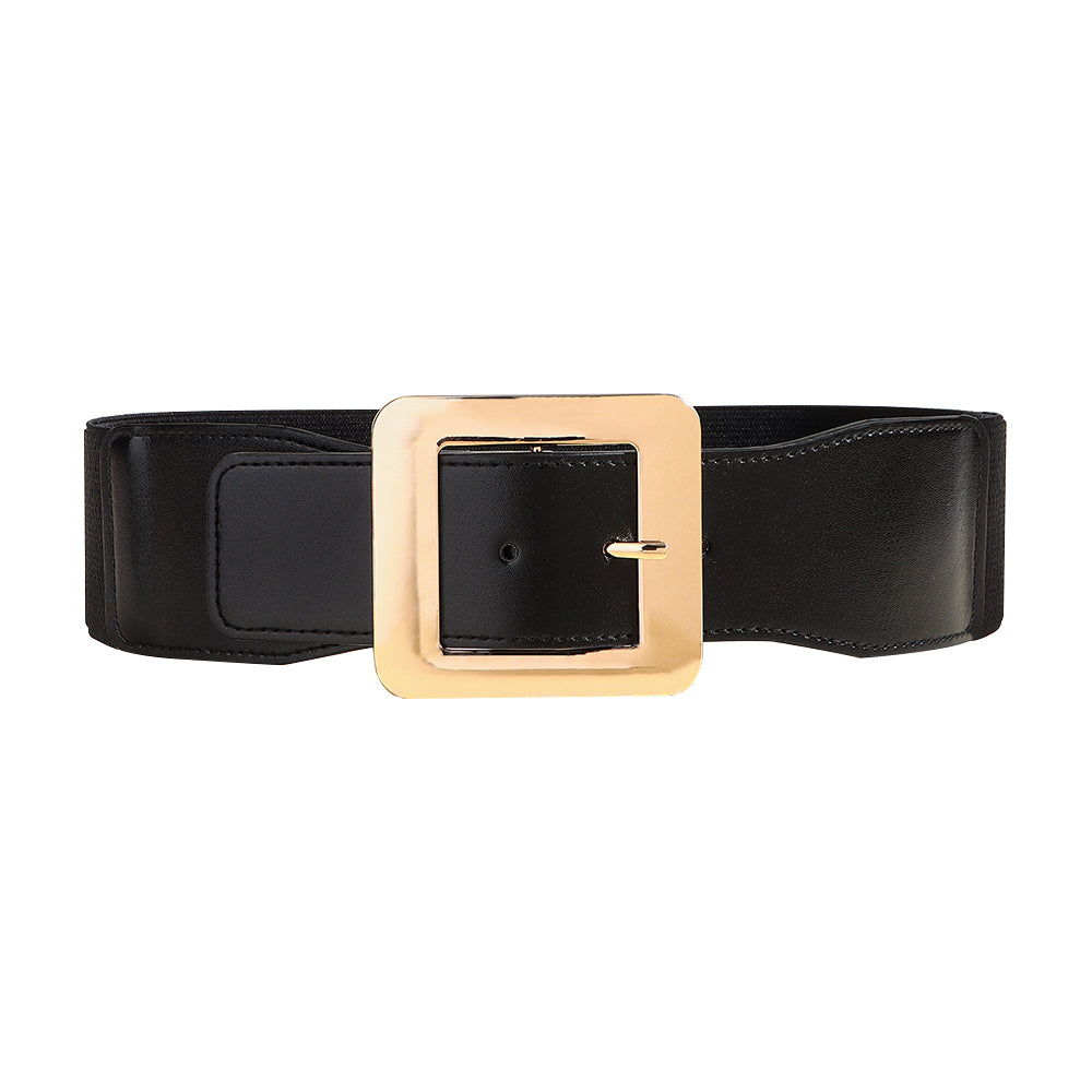 Retro Women's Metal Square Buckle Elastic Belt