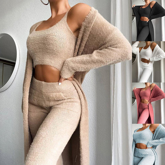 Fluffr Crop Top & Skinny Pants & Longline Coat Set