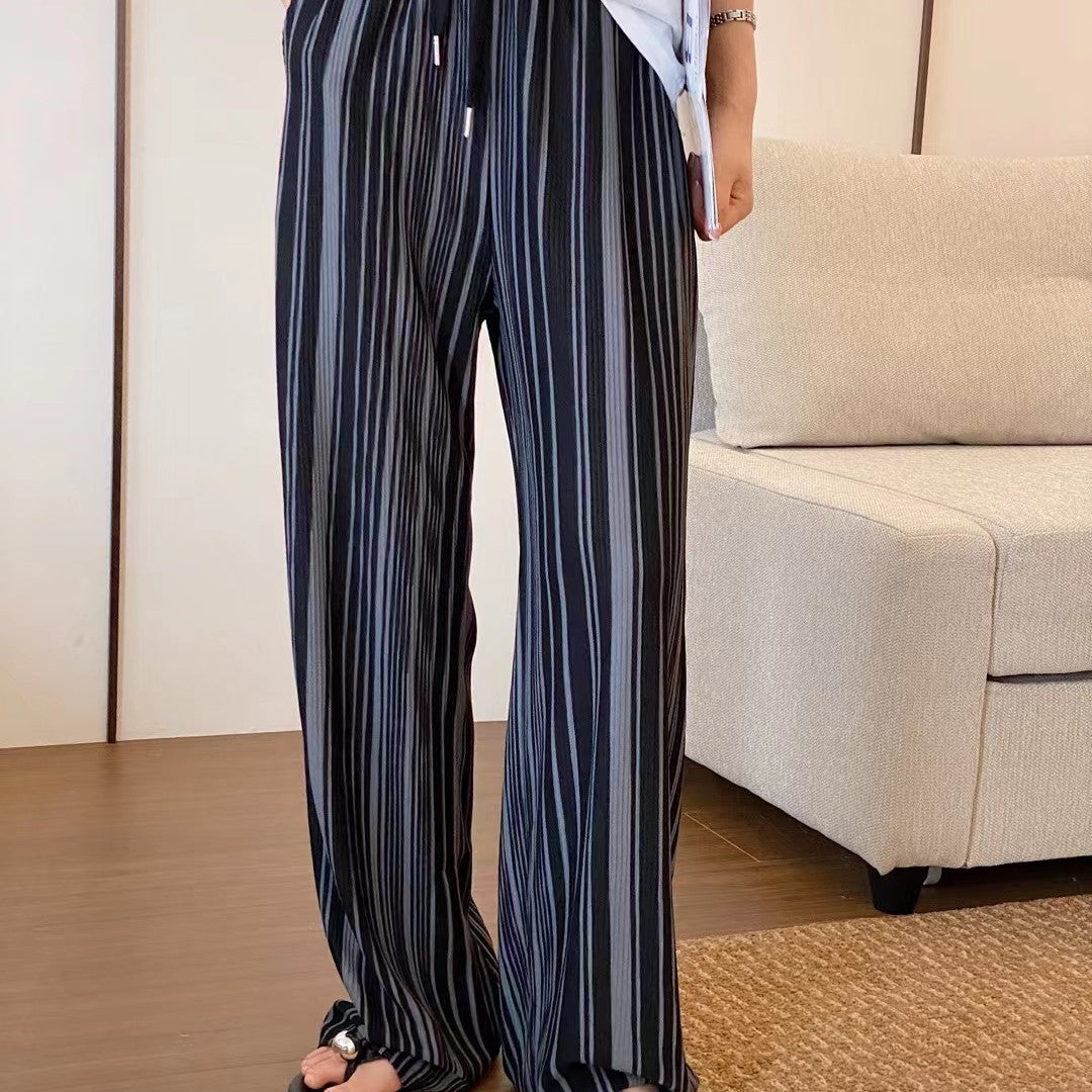 Black And White Striped Casual Pants