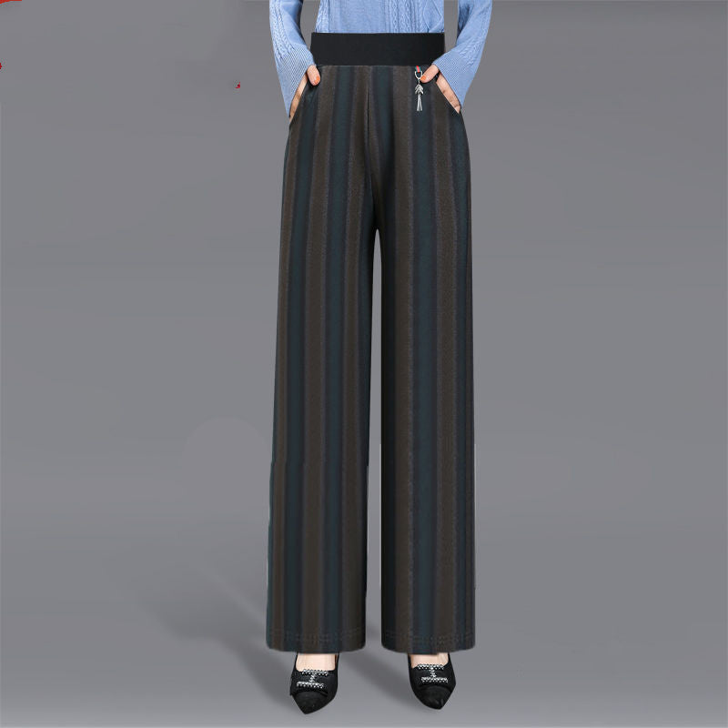 High Waist Draped Striped Wide Leg Pants