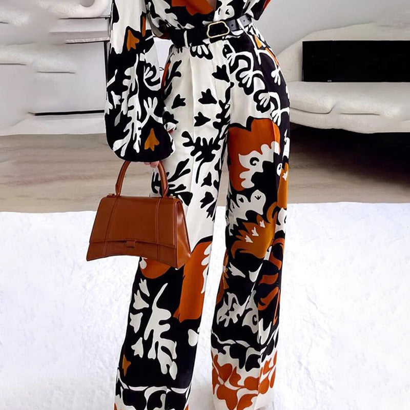 Color Contrast Printed Casual two piece suit