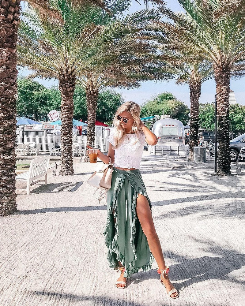 Ruffled wide-leg pants