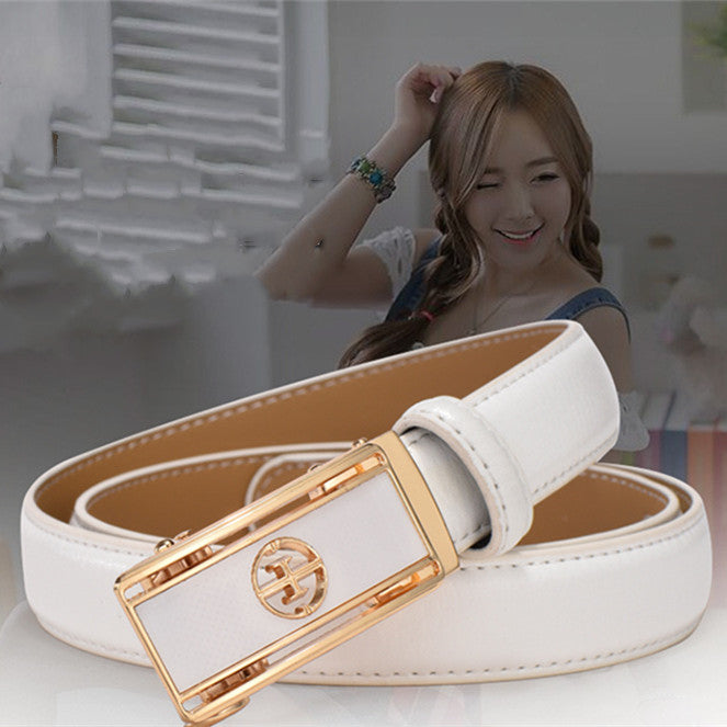 Women's Leather Automatic Buckle Decorative Thin Belt