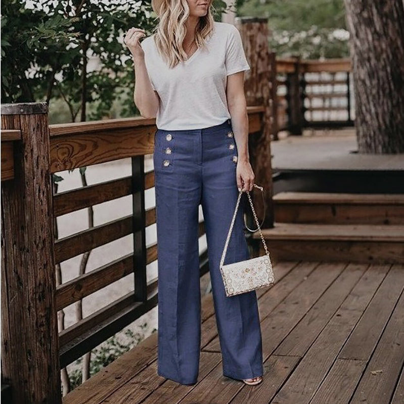 Button wide leg pants