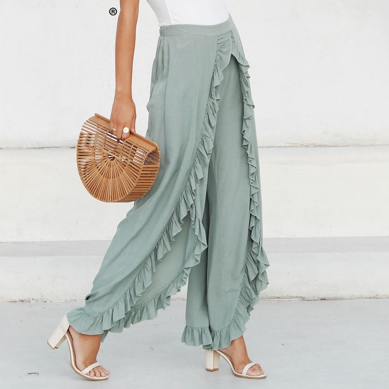 Ruffled wide-leg pants