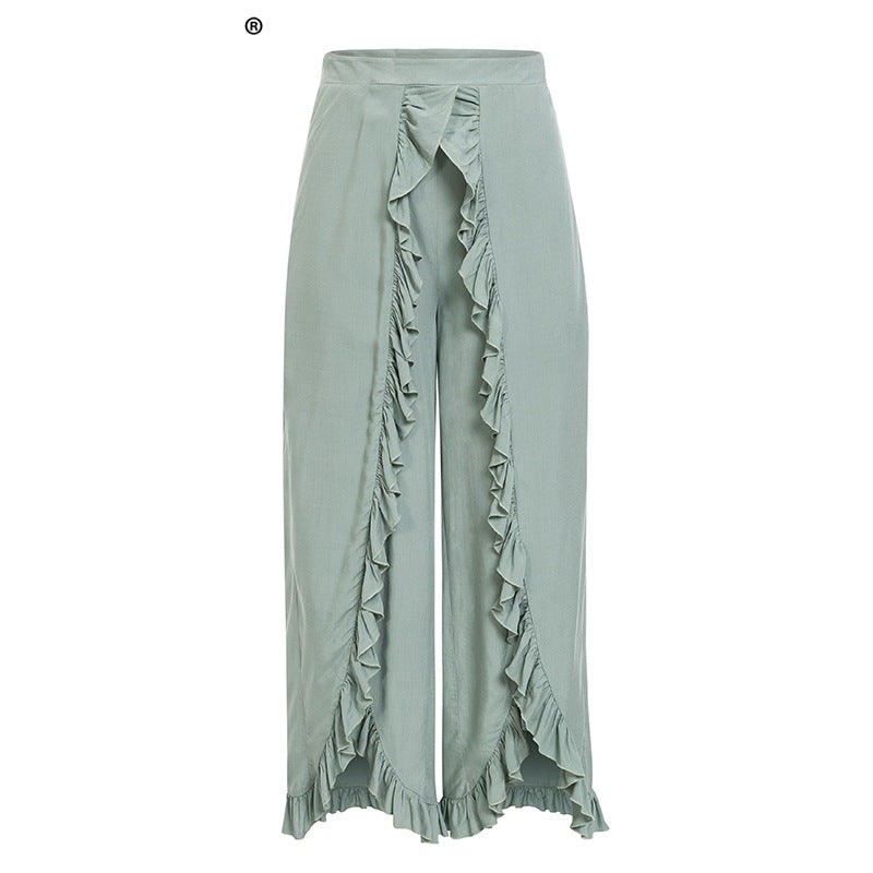 Ruffled wide-leg pants