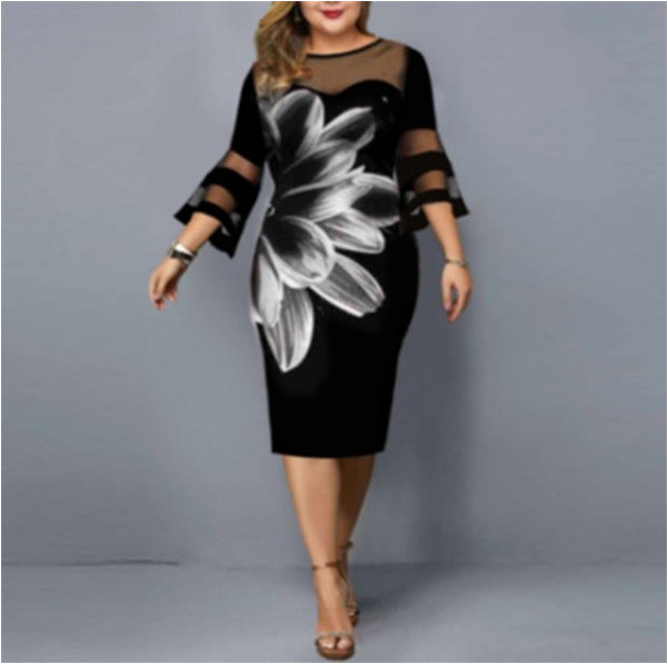 Printed Gauze Stitching Dress