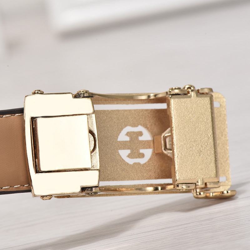 Women's Leather Automatic Buckle Decorative Thin Belt