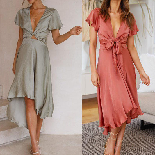 Elegant Women's Short Sleeve V-neck Dress