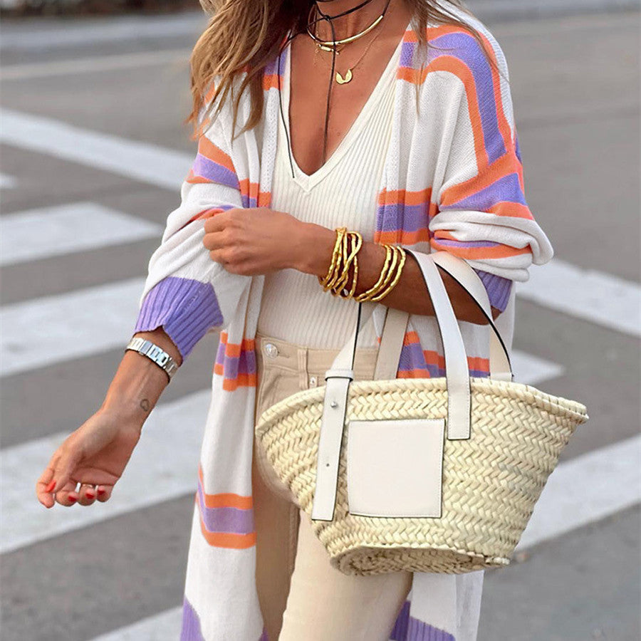 Casual Multicolor Long-sleeved cardigan Sweater