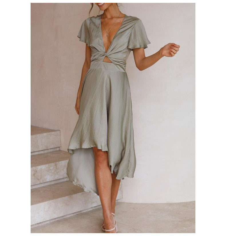 Elegant Women's Short Sleeve V-neck Dress