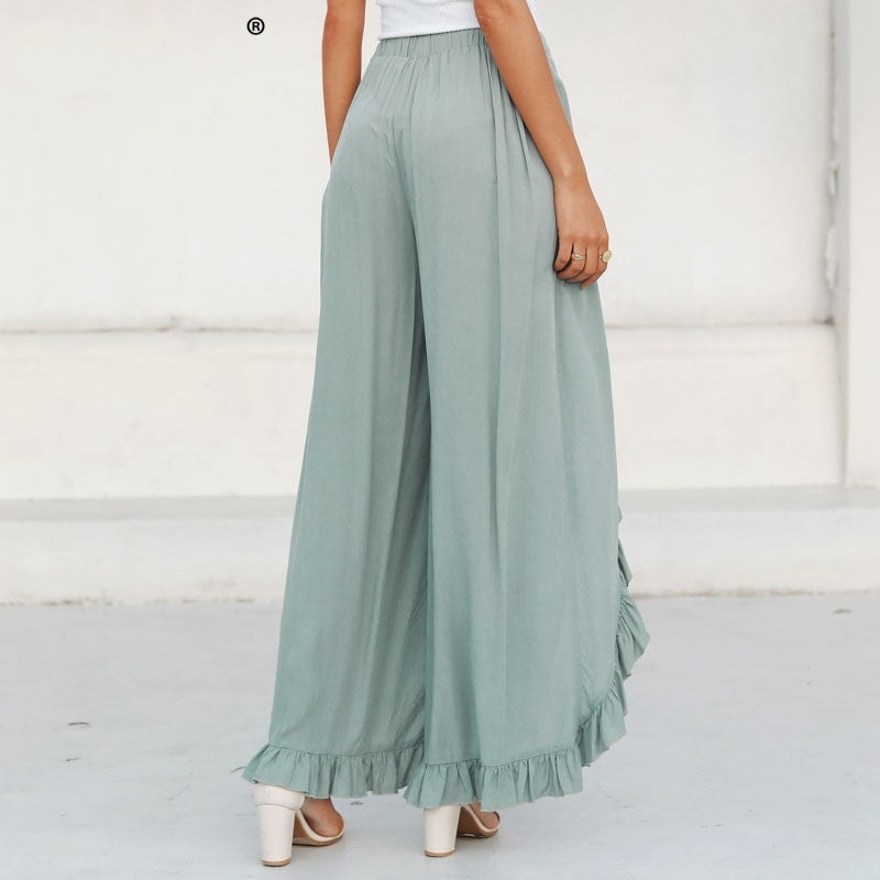 Ruffled wide-leg pants