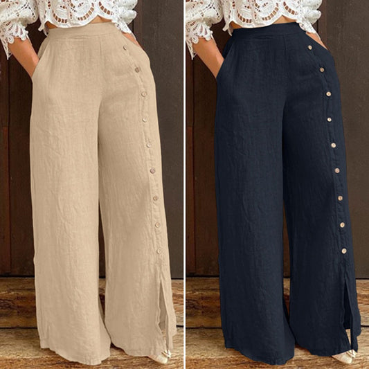 Slit Wide Leg High Waist Pants