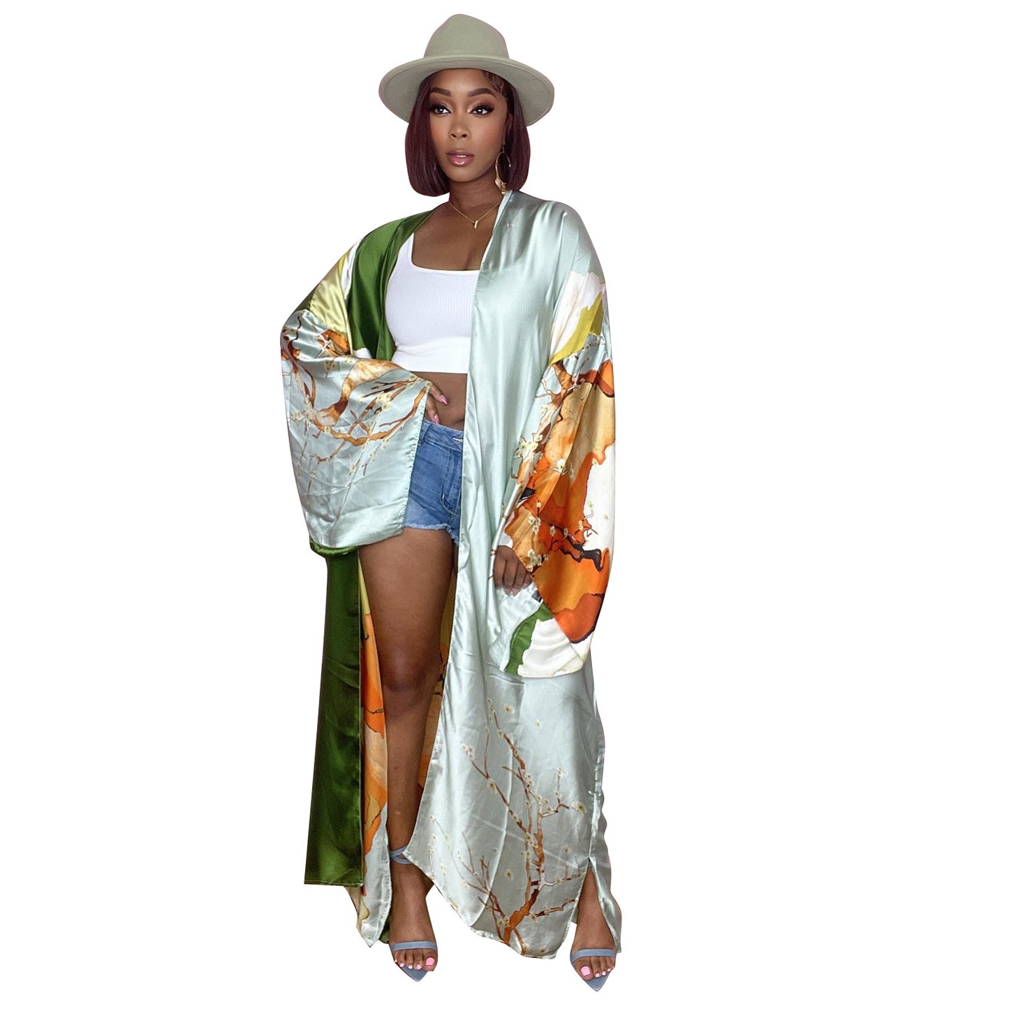 Women's Fashion Positioning Printed Sunscreen Cloak Long Sleeve Coat