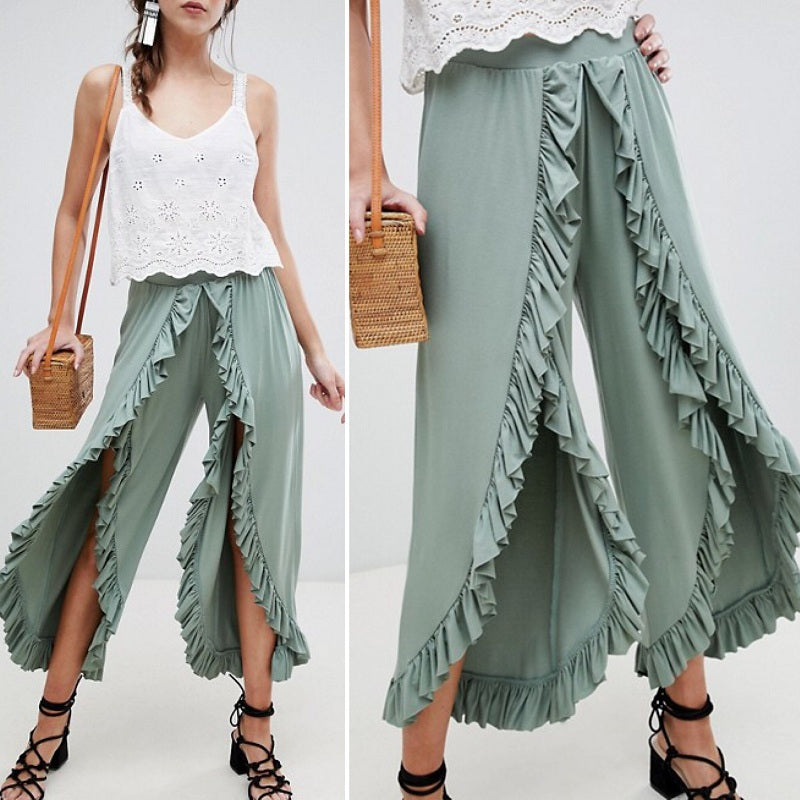 Ruffled wide-leg pants