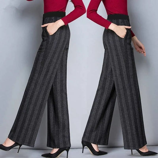 High Waist Draped Striped Wide Leg Pants