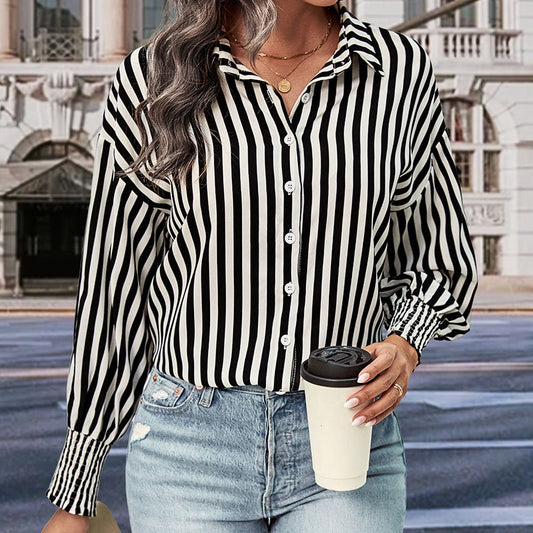 Long-sleeved Commuter Striped Shirt For Women