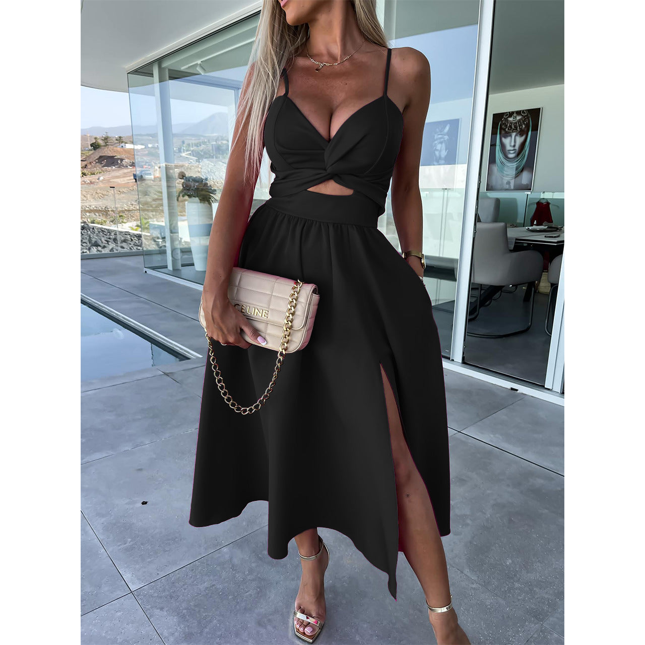 Hollowed-out Large Skirt Camisole Gown Dress