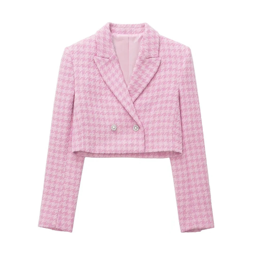 Houndstooth Texture Casual Suit Jacket Textured