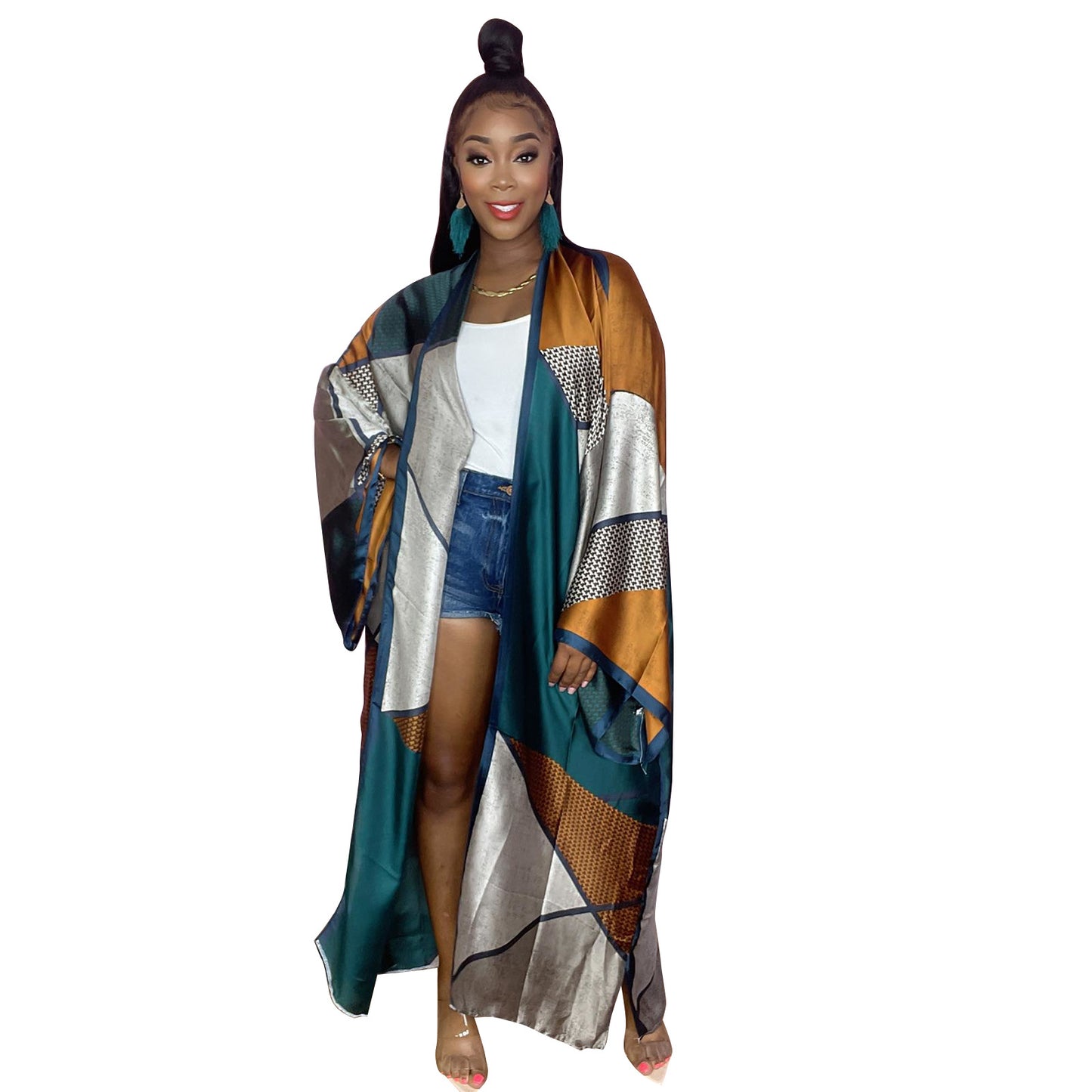 Women's Fashion Positioning Printed Sunscreen Cloak Long Sleeve Coat