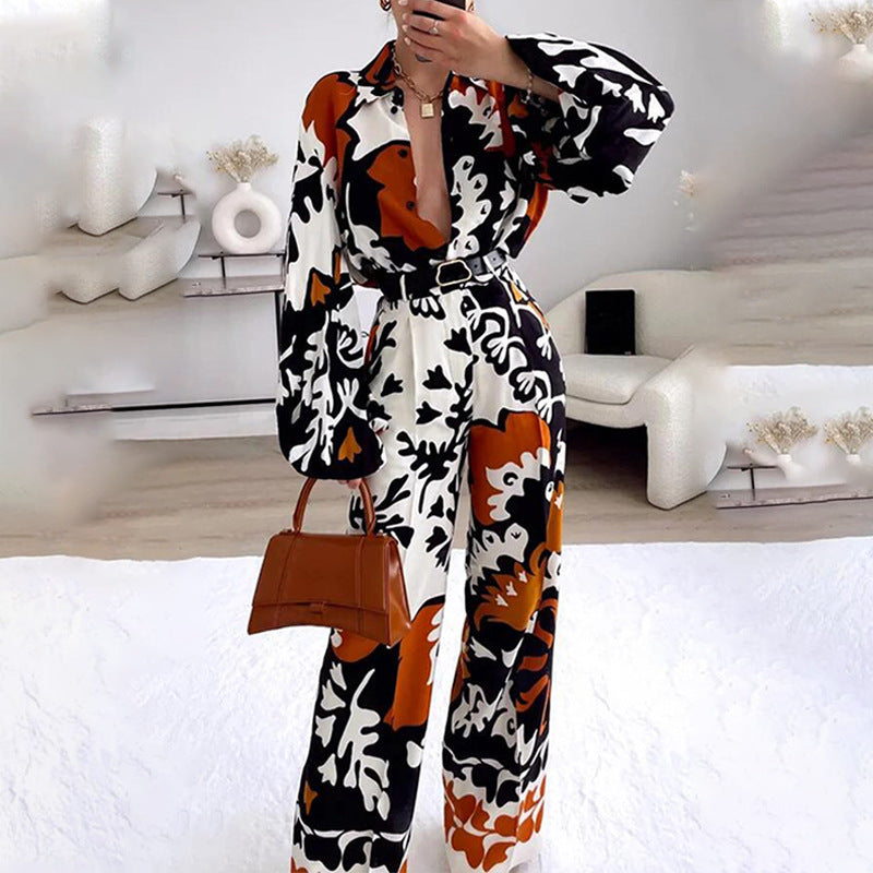 Color Contrast Printed Casual two piece suit