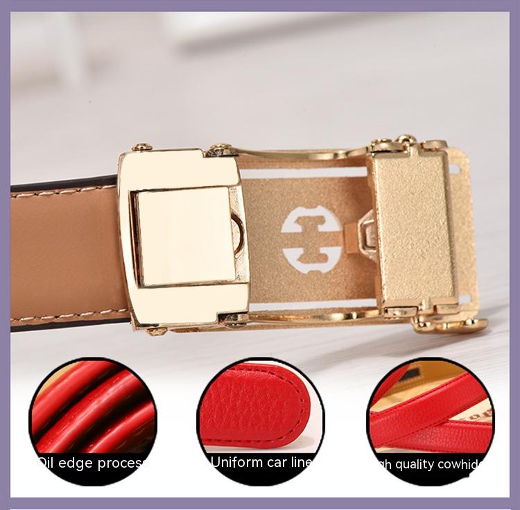 Women's Leather Automatic Buckle Decorative Thin Belt