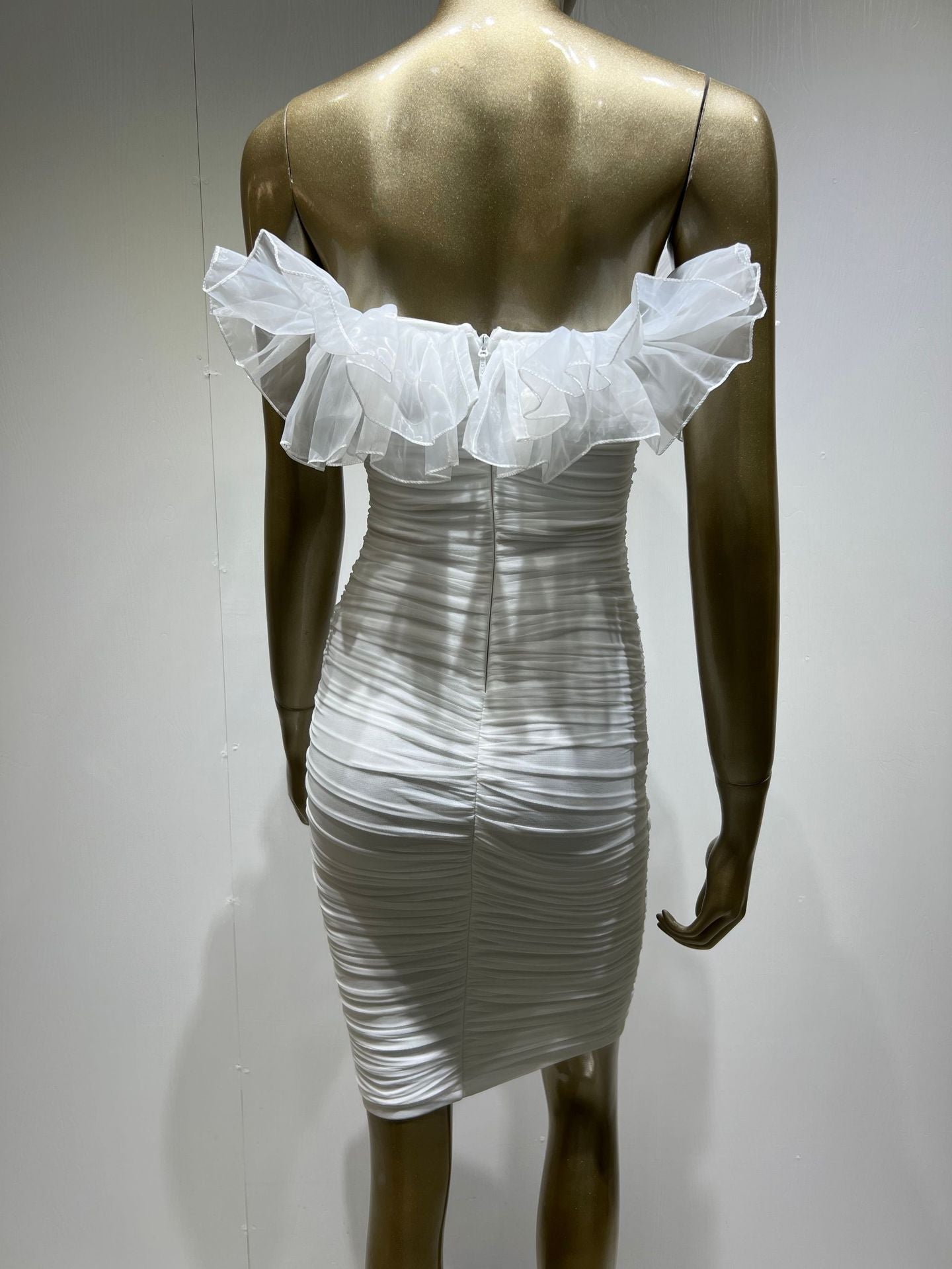 White Net Falbala Tube Top Bandage Dress