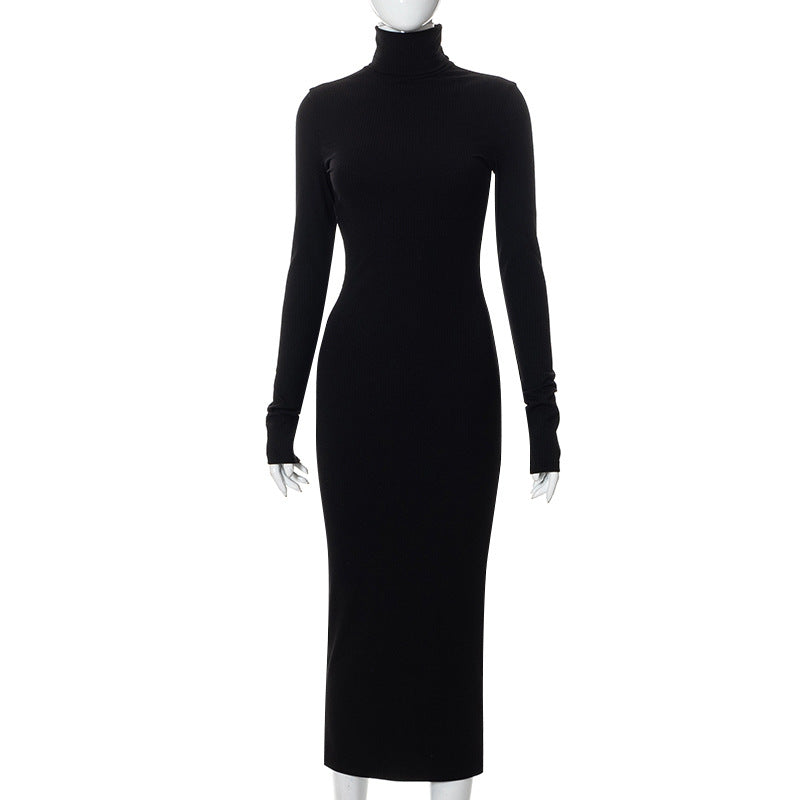 Half-high Neck Long-sleeved Slim Thread Temperament Long Dresses