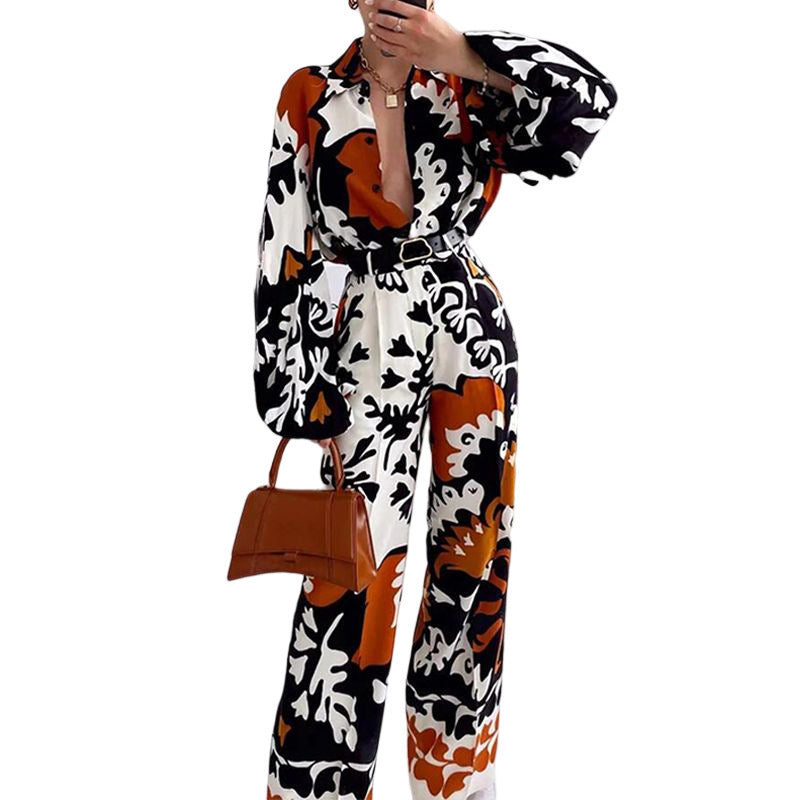 Color Contrast Printed Casual two piece suit