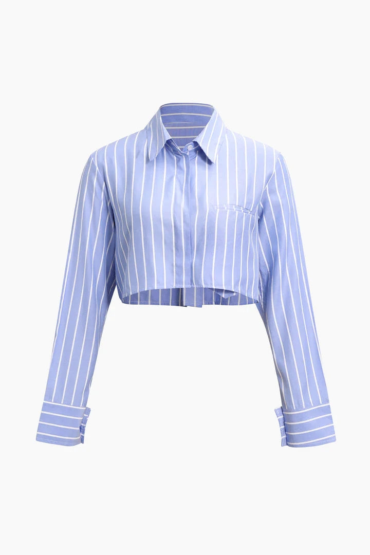 Lapel Stripe collared crop shirt