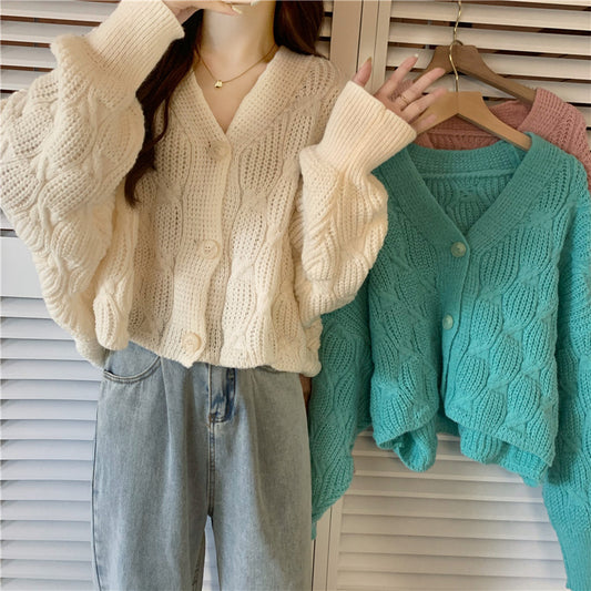 Women's Spring  Loose Small Short Knitted Cardigan Coat Retro Sweater