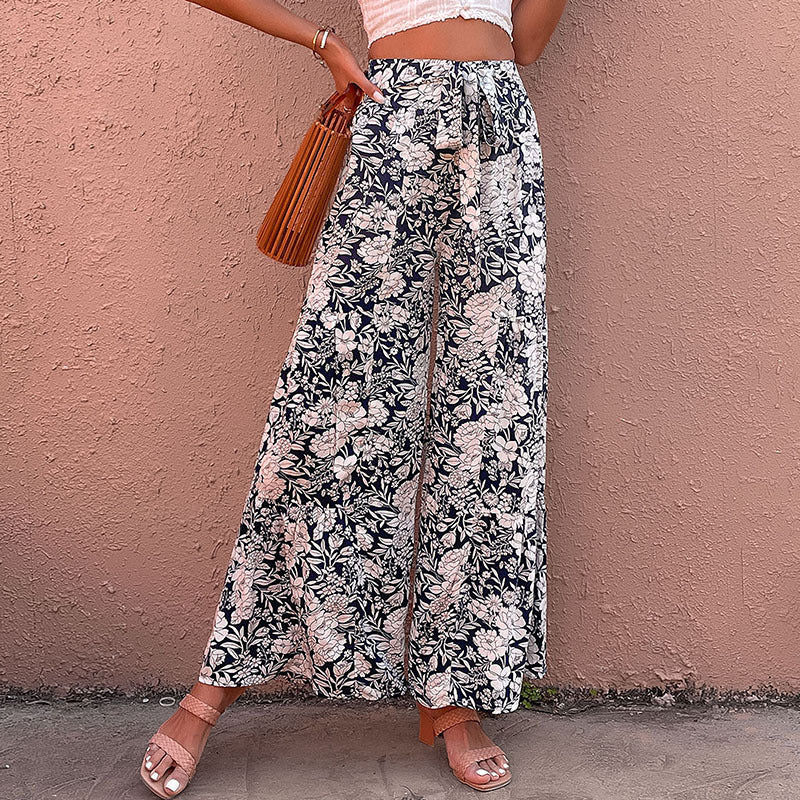 Printed High-waisted Bootcut Pants