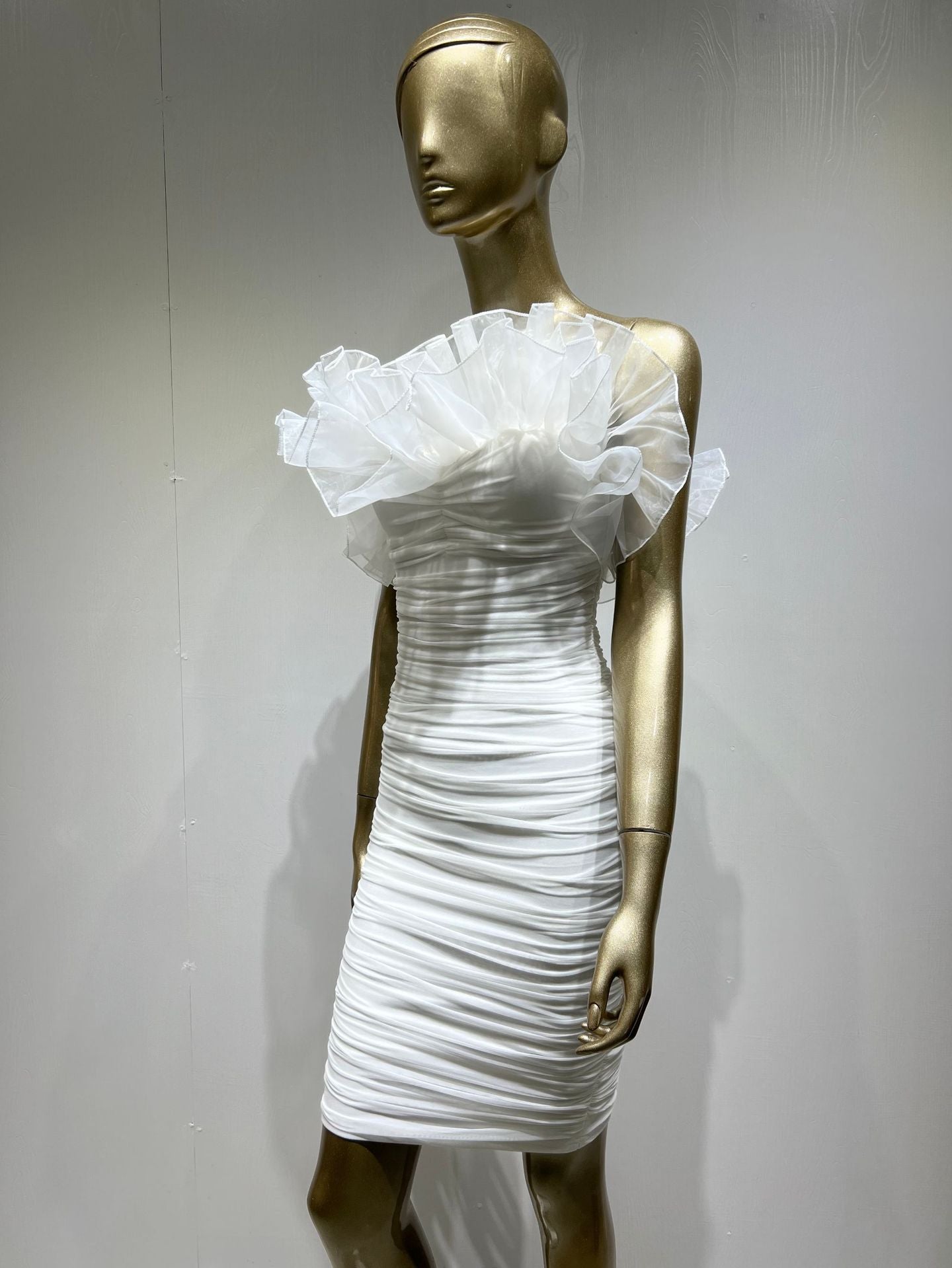 White Net Falbala Tube Top Bandage Dress