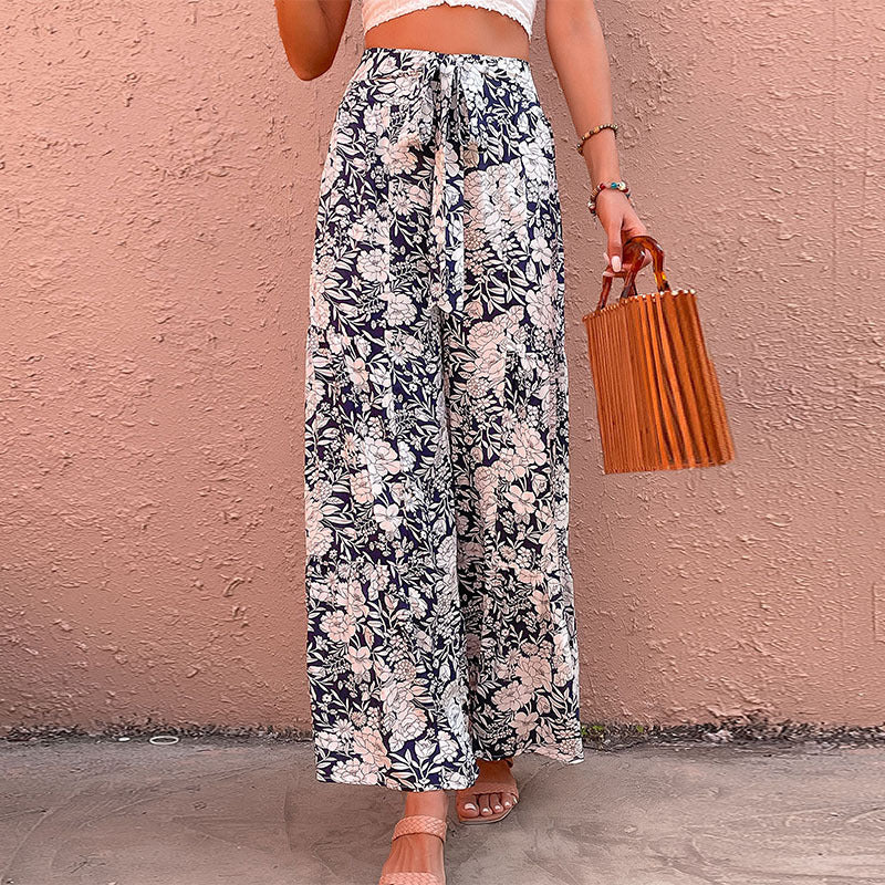 Printed High-waisted Bootcut Pants