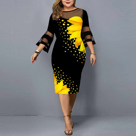 Printed Gauze Stitching Dress